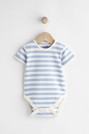 Next Baby Pamuklu Mavi Denim Fil Desenli Salopet Body Zıbın Set