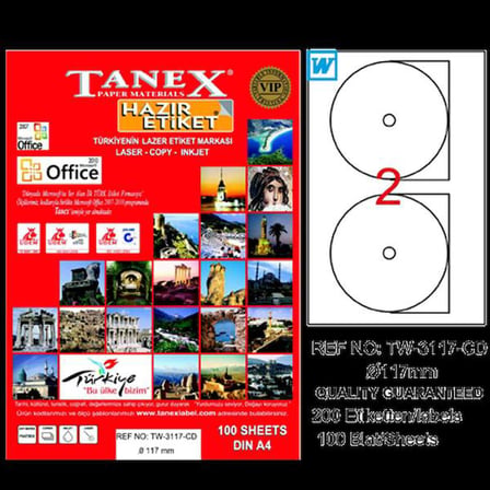 Tanex Cd Etiketi Laser Copy Inkjet 100 Yp 117 Mm Tw 3117 / Tanex