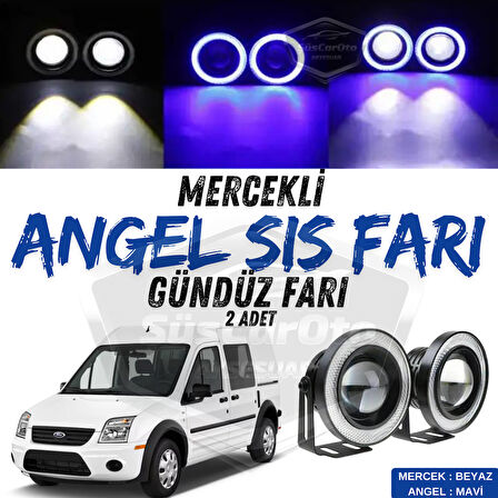 Ford Transit Connect 2002-2013 Uyumlu Üniversal Mercekli Angel Sis Farı Metal Su Geçirmez 76 mm Mavi Halkalı Gündüz Farı Angel Eyes 2 Adet