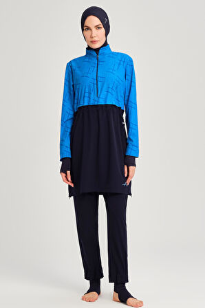 Haşema Esila Monogram Desenli Lacivert Tam Tesettür Mayo Üstü 2934