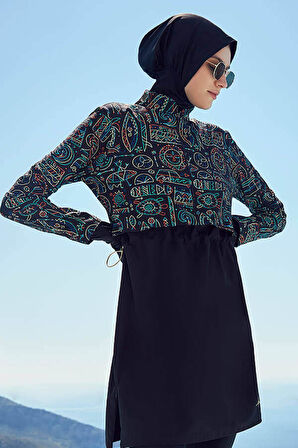 Haşema Esila Tatil Tema Desenli Jileli Tam Tesettür Mayo Üstü 2934