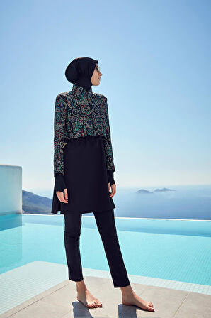 Haşema Esila Tatil Tema Desenli Jileli Tam Tesettür Mayo Üstü 2934