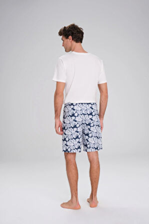 Haşema Desenli Lacivert Beyaz Kısa Erkek Havuz ve Deniz Şortu 2429