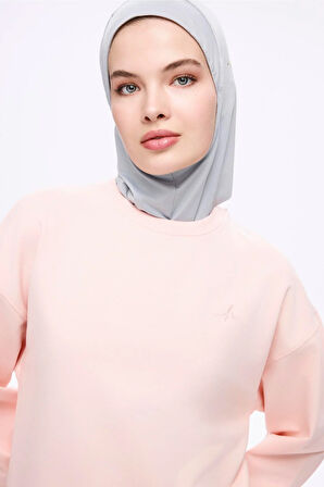 Haşema Yumuşak Dokulu Oversize Pudra Basic Günlük Sweatshirt ACT-22