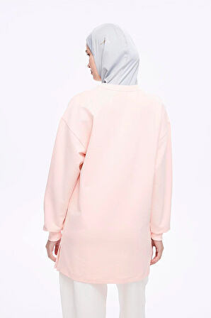Haşema Yumuşak Dokulu Oversize Pudra Basic Günlük Sweatshirt ACT-22