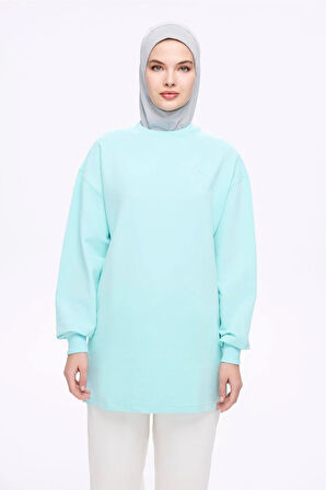 Haşema Yumuşak Dokulu Oversize Yeşil Basic Günlük Sweatshirt ACT-22