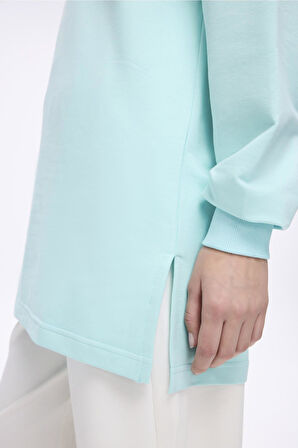Haşema Yumuşak Dokulu Oversize Yeşil Basic Günlük Sweatshirt ACT-22