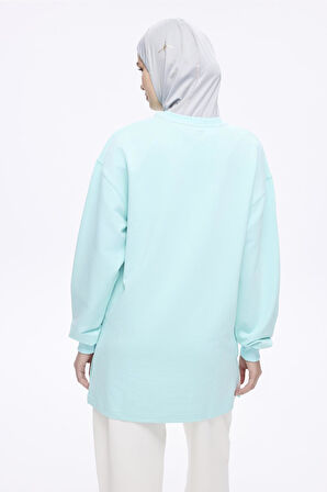 Haşema Yumuşak Dokulu Oversize Yeşil Basic Günlük Sweatshirt ACT-22