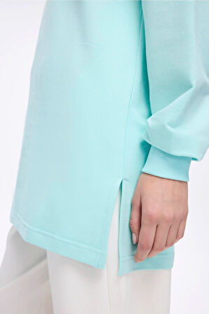 Haşema Yumuşak Dokulu Oversize Yeşil Basic Günlük Sweatshirt ACT-22