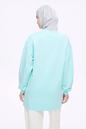 Haşema Yumuşak Dokulu Oversize Yeşil Basic Günlük Sweatshirt ACT-22
