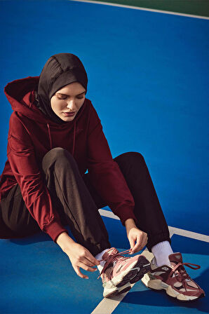 Haşema Yumuşak Dokulu Kapüşonlu Bordo Basic Günlük Sweatshirt ACT-21