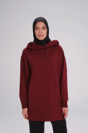 Haşema Yumuşak Dokulu Kapüşonlu Bordo Basic Günlük Sweatshirt ACT-21