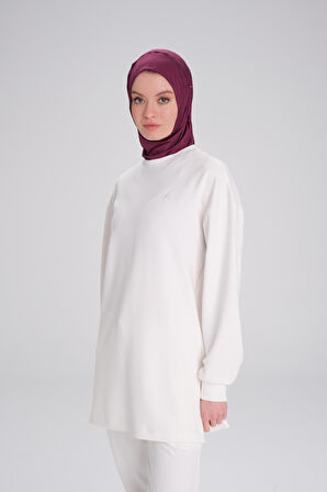 Haşema Yumuşak Dokulu Oversize Ekru Basic Günlük Sweatshirt ACT-14