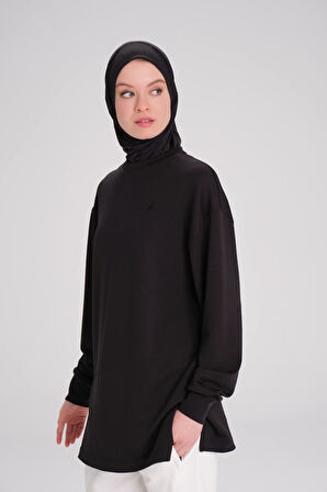 Haşema Yumuşak Dokulu Oversize Siyah Basic Günlük Sweatshirt ACT-14