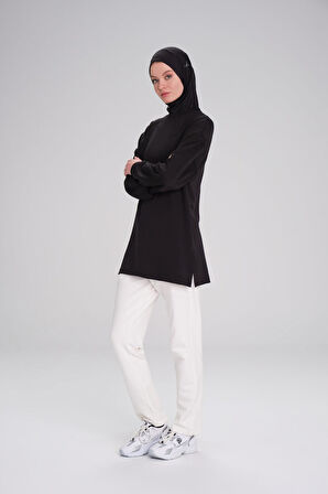Haşema Yumuşak Dokulu Oversize Siyah Basic Günlük Sweatshirt ACT-14