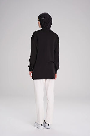 Haşema Yumuşak Dokulu Oversize Siyah Basic Günlük Sweatshirt ACT-14