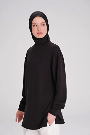 Haşema Yumuşak Dokulu Oversize Siyah Basic Günlük Sweatshirt ACT-14