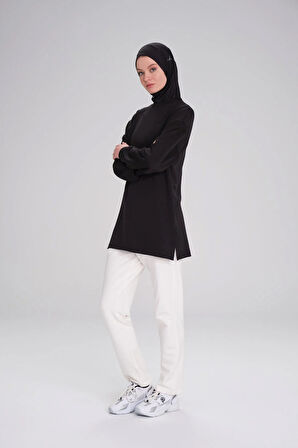 Haşema Yumuşak Dokulu Oversize Siyah Basic Günlük Sweatshirt ACT-14
