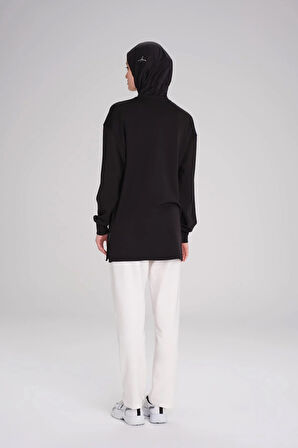 Haşema Yumuşak Dokulu Oversize Siyah Basic Günlük Sweatshirt ACT-14