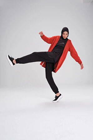 Haşema Yumuşak Dokulu Reglan Kapüşonlu Fermuarlı Kırmızı Basic Günlük Sweatshirt ACT-12