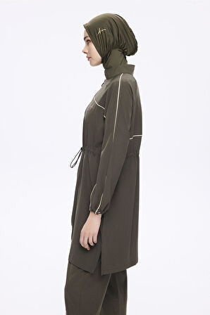 Haşema Krem Biyeli Haki 6 Parça Tam Tesettür Mayo Takımı 5013