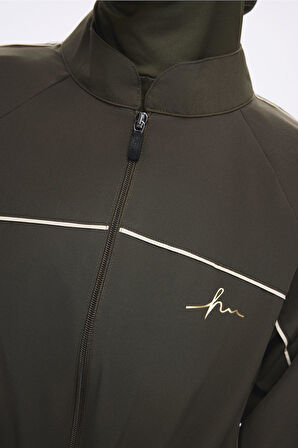 Haşema Krem Biyeli Haki 6 Parça Tam Tesettür Mayo Takımı 5013