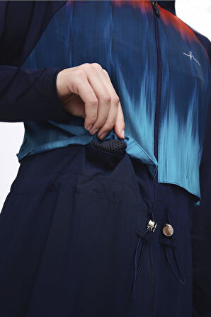 Haşema Lacivert Desenli 5 Parça Tam Tesettür Mayo Takımı 5019