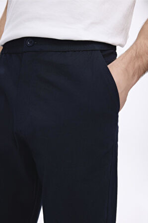 Haşema Beli ve Paçası Lastikli Bağcıklı Lacivert Erkek Jogger Pantolon 4023