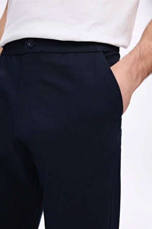 Haşema Beli ve Paçası Lastikli Bağcıklı Lacivert Erkek Jogger Pantolon 4023