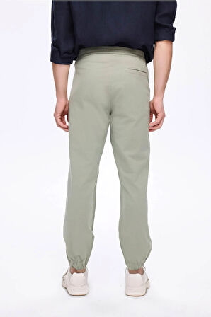 Haşema Beli ve Paçası Lastikli Bağcıklı Yeşil Erkek Jogger Pantolon 4023