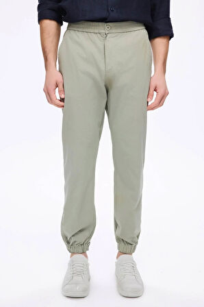 Haşema Beli ve Paçası Lastikli Bağcıklı Yeşil Erkek Jogger Pantolon 4023