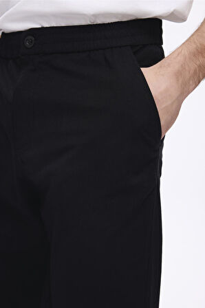 Haşema Beli ve Paçası Lastikli Bağcıklı Siyah Erkek Jogger Pantolon 4023