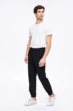 Haşema Beli ve Paçası Lastikli Bağcıklı Siyah Erkek Jogger Pantolon 4023