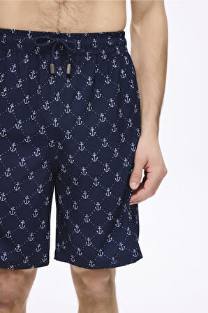 Haşema Çapa Desenli Lacivert Erkek Kısa Havuz ve Deniz Şortu 5045