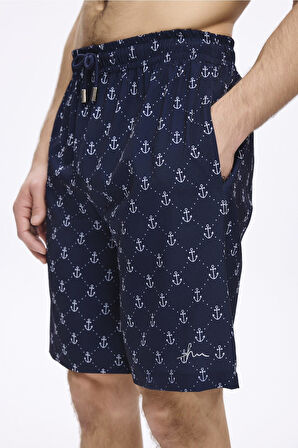Haşema Çapa Desenli Lacivert Erkek Kısa Havuz ve Deniz Şortu 5045