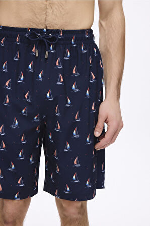 Haşema Yelken Desenli Lacivert Erkek Kısa Havuz ve Deniz Şortu 5044
