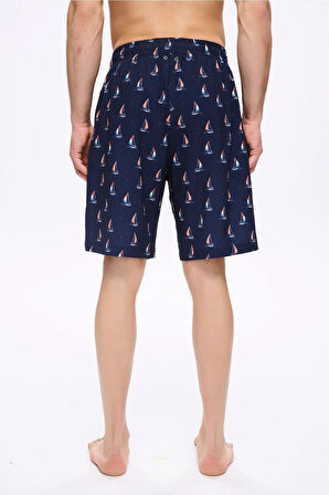 Haşema Yelken Desenli Lacivert Erkek Kısa Havuz ve Deniz Şortu 5044