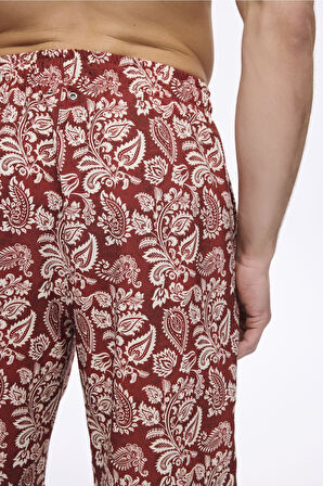 Haşema Etnik Desenli Bordo Erkek Kısa Havuz ve Deniz Şortu 5050