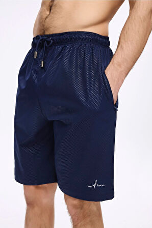 Haşema Dokulu Kumaş Lacivert Erkek Kısa Havuz ve Deniz Şortu 5032