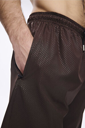 Haşema Dokulu Kumaş Kahverengi Erkek Kısa Havuz ve Deniz Şortu 5032