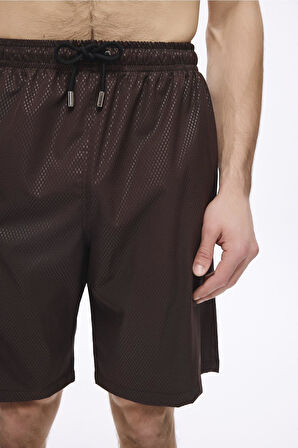 Haşema Dokulu Kumaş Kahverengi Erkek Kısa Havuz ve Deniz Şortu 5032