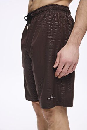 Haşema Dokulu Kumaş Kahverengi Erkek Kısa Havuz ve Deniz Şortu 5032