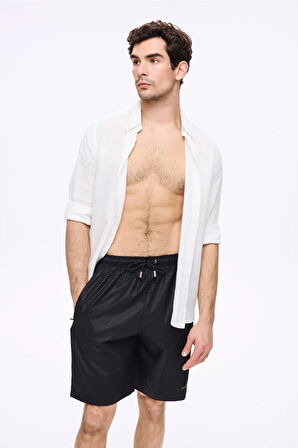 Haşema Dokulu Kumaş Siyah Erkek Kısa Havuz ve Deniz Şortu 5032