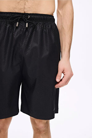 Haşema Dokulu Kumaş Siyah Erkek Kısa Havuz ve Deniz Şortu 5032