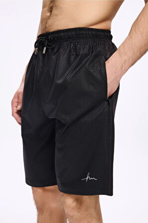 Haşema Dokulu Kumaş Siyah Erkek Kısa Havuz ve Deniz Şortu 5032