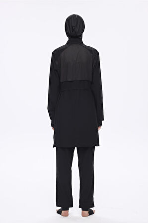 Haşema Performans Serisi Siyah Esnek Dokuma 6 Parça Tam Tesettür Mayo Takımı H-Per50 2020