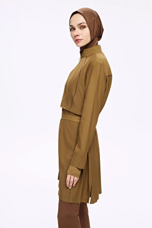 Haşema Kemer Toka Detaylı Yağ Yeşili 5 Parça Tam Tesettür Mayo Takımı 5034