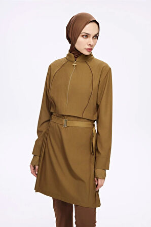 Haşema Kemer Toka Detaylı Yağ Yeşili 5 Parça Tam Tesettür Mayo Takımı 5034