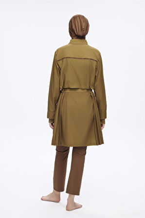 Haşema Kemer Toka Detaylı Yağ Yeşili 5 Parça Tam Tesettür Mayo Takımı 5034