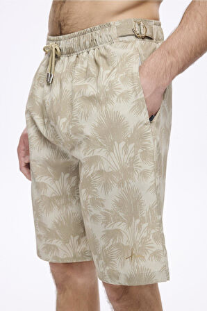 Haşema Kemer Toka Detaylı Vizon Erkek Kısa Havuz ve Deniz Şortu 5054